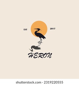 logo heron line art logo vector concept with emblem  illustration template design. icon animals design