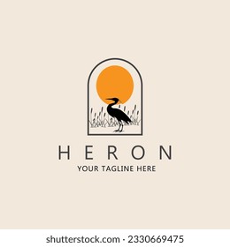 logo heron line art logo vector concept with emblem  illustration template design. icon animals design