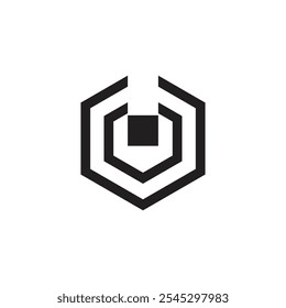 Logo hexágono traço de linha dupla design minimalista simples com fundo em branco