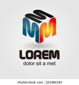 logo hexagon with letter M, vector design template.