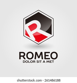 logo hexagon with letter R, vector design template.