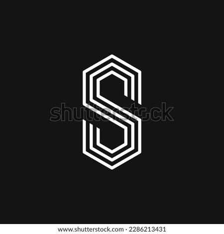 The Logo is a Hexagon letter S. elegant and outline.