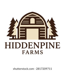 Logo of Hiddenpine Farms featuring a rustic barn with trees, evoking countryside feel