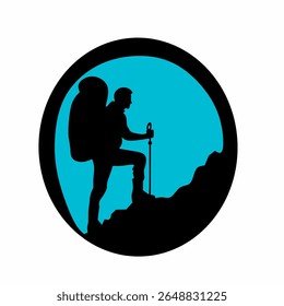 Logo of Hiking man. hiker with rucksacks silhouette. hiker with backpack, vector silhouettes logo