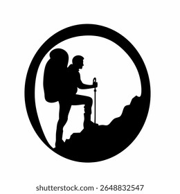 Logo of Hiking man. hiker with rucksacks silhouette. hiker with backpack, vector silhouettes logo