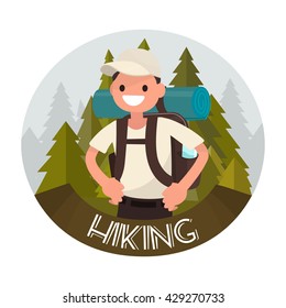 Logo hiking. Vector illustration of a flat design