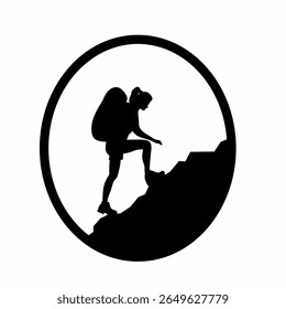 Logo of Hiking woman. hiker with rucksacks silhouette. hiker with backpack, vector silhouettes logo