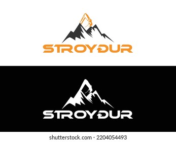 STROYÐUR logo Hill and excavator in action logo template vector.eps
