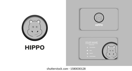 Logo hippo set with business card, design vector isolated