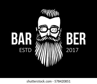 Logo of hipster head with beard. Hand-Drawn Doodle Vector illustration. Logo for barber shop, pub, bar