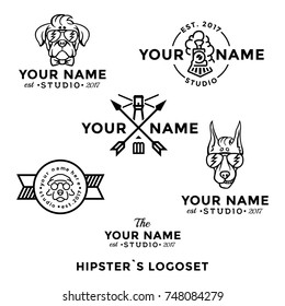 Logo hipsters set for barber shop, vape, loft cafe, salon, studio, company. Logotype vector illustration