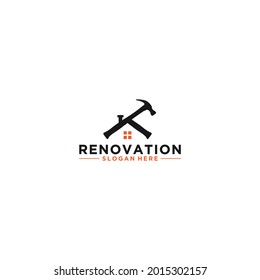 logo for home or building renovation with a hammer in the shape of a house