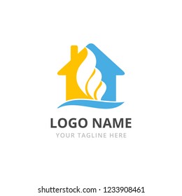Logo home with climate control. Heating  and cooling logo concept. Air conditioner House symbol for business.