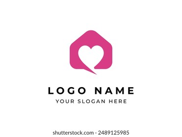 Logo Home, Love, and Chat, Real estate, Building and love logo design identity. Editable file