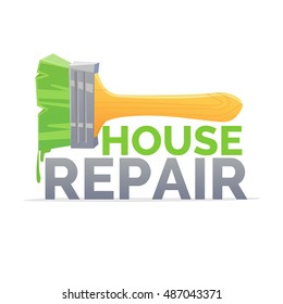 Logo home repair and realistic brush on white background. Vector illustration.