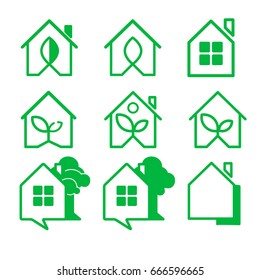 Logo home. A set of nine logos. House icons. Set of icons of houses
