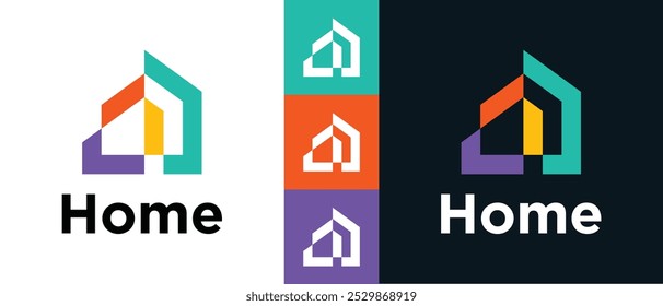 
A logo for home that is multi-colored and has a house shape. 