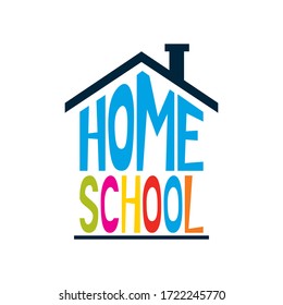 Logo of homeschool. Letters under the roof. Homeschooling education. Vector illustration on isolated background