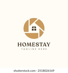 homestay logotipo que tem como alvo os turistas que procuram um lugar para ficar no hotel, villa, casa de campo