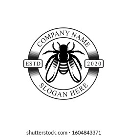 Logo of Honey bee circle Design vector illustration in vintage style