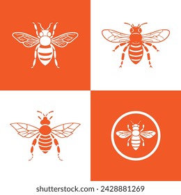 Logo of honeybees icon set isolated vector silhouette design