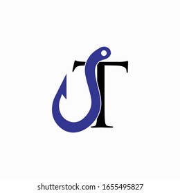 logo hook with letter t vector design
