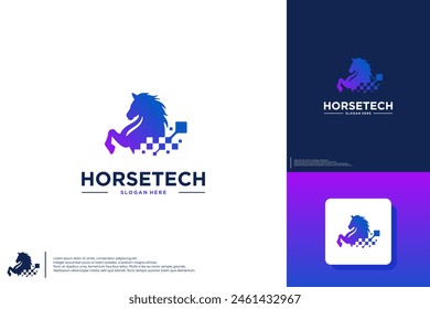 logo caballo tecnología , pixel creative, logo diseño inspiración.