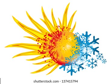 logo hot and cold with an explosion of fire and ice