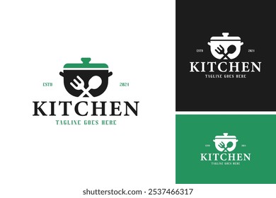 Logo of hot pot with fork and spoon design vector illustration