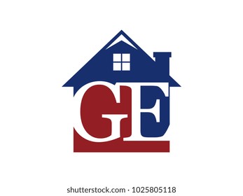 Logo house building with initial letter GE