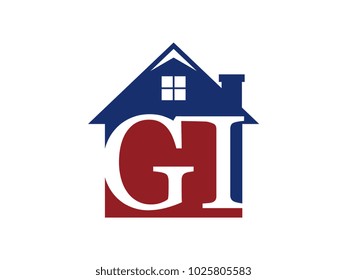 Logo house building with initial letter GI