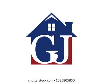 Logo house building with initial letter GJ