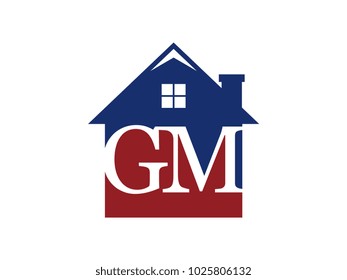 Logo house building with initial letter GM