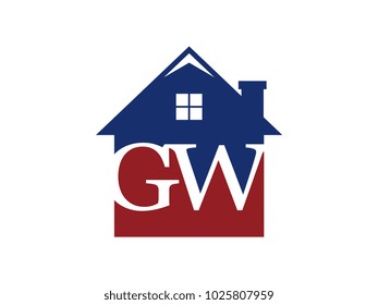 Logo house building with initial letter GW