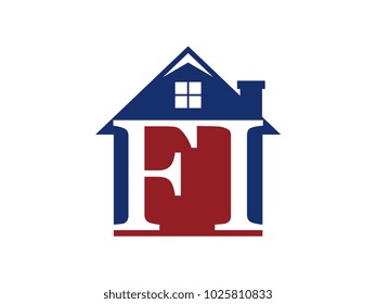 Logo house building with initial letter FI