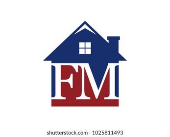 Logo house building with initial letter FM
