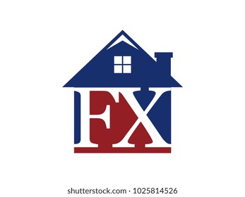 Logo house building with initial letter FX