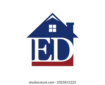 Logo house building with initial letter ED