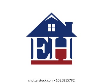 Logo house building with initial letter EH