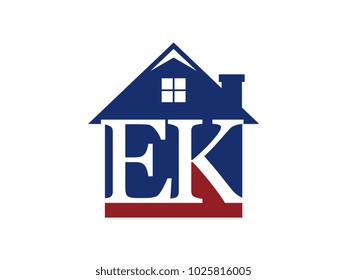 Logo house building with initial letter EK