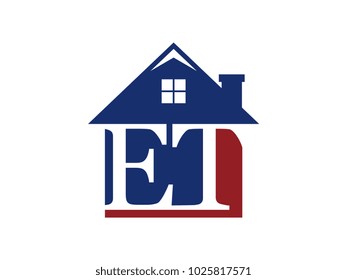 Logo house building with initial letter ET