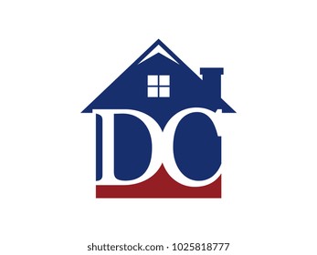 Logo house building with initial letter DC