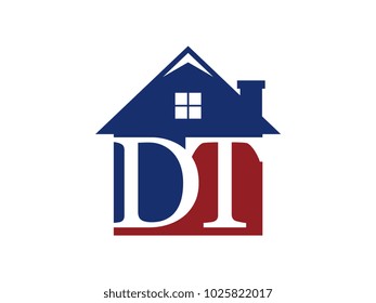 Logo house building with initial letter DT