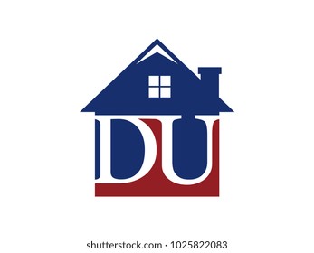 Logo house building with initial letter DU