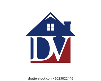 Logo house building with initial letter DV