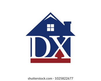 Logo house building with initial letter DX