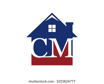 Logo house building with initial letter CM