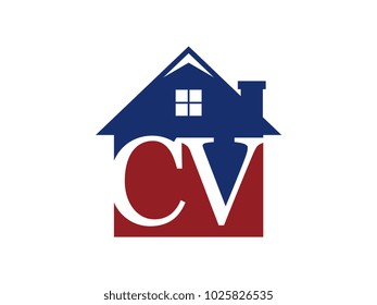 Logo house building with initial letter CV