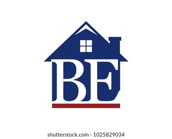 Logo house building with initial letter BE