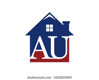 Logo house building with initial letter AU